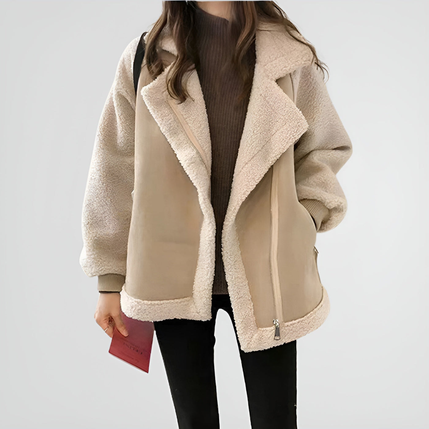 Bouddha. Cozy Chic: Teddy Winterjas met Luxe Suède-Look